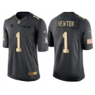 Nike Carolina Panthers #1 Cam Newton Anthracite 2016 Christmas Gold Men's NFL Limited Salute to Service Jersey