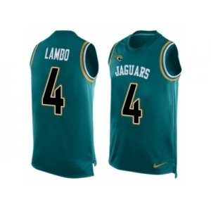 Men Nike Jacksonville Jaguars #4 Josh Lambo Limited Teal Green Player Name & Number Tank Top NFL Jersey