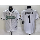 Men's Jacksonville Jaguars #1 Travis Etienne Jr. White With Patch Cool Base Baseball Stitched Jersey