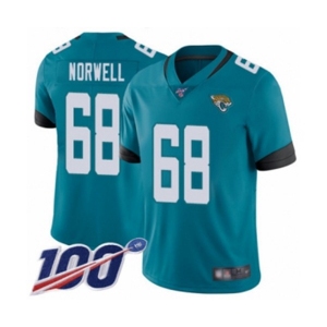 Men's Jacksonville Jaguars #68 Andrew Norwell Teal Green Alternate Vapor Untouchable Limited Player 100th Season Football Jersey
