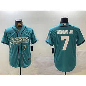 Men's Jacksonville Jaguars #7 Brian Thomas Jr Teal With Patch Cool Base Stitched Baseball Jerseys