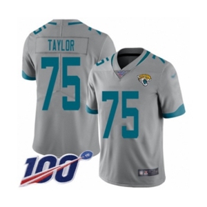 Men's Jacksonville Jaguars #75 Jawaan Taylor Silver Inverted Legend Limited 100th Season Football Jersey