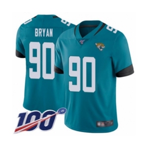 Men's Jacksonville Jaguars #90 Taven Bryan Teal Green Alternate Vapor Untouchable Limited Player 100th Season Football Jersey
