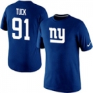 Nike Justin Tuck New York Giants #91 Replica Name & Number T-Shirt - Royal Blue