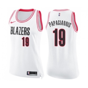 Women's Nike Portland Trail Blazers #19 Georgios Papagiannis Swingman White Pink Fashion NBA Jersey