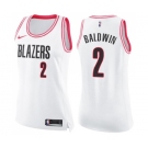 Women's Nike Portland Trail Blazers #2 Wade Baldwin Swingman White Pink Fashion NBA Jersey