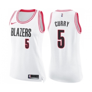 Women's Nike Portland Trail Blazers #5 Seth Curry Swingman White Pink Fashion NBA Jersey