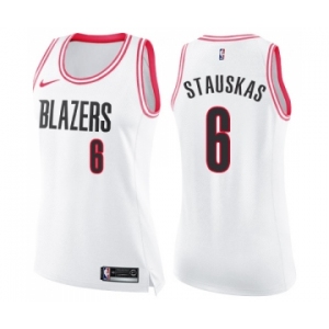 Women's Nike Portland Trail Blazers #6 Nik Stauskas Swingman White Pink Fashion NBA Jersey