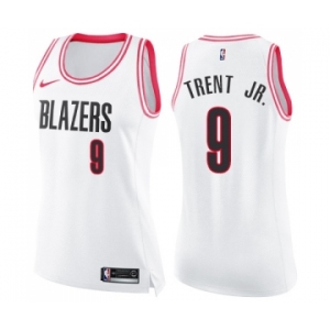 Women's Nike Portland Trail Blazers #9 Gary Trent Jr. Swingman White Pink Fashion NBA Jersey
