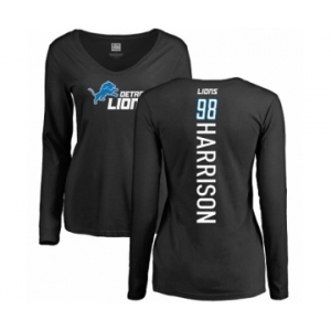 NFL Women's Nike Detroit Lions #98 Damon Harrison Black Backer Long Sleeve T-Shirt