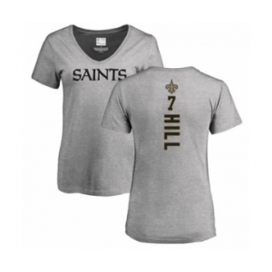 NFL Women's Nike New Orleans Saints #7 Taysom Hill Ash Backer V-Neck T-Shirt
