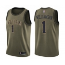 Men's New Orleans Pelicans #1 Zion Williamson Swingman Green Salute to Service Basketball Jersey