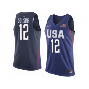 Men's Nike Team USA #12 DeMarcus Cousins Swingman Navy Blue 2016 Olympic Basketball Jersey