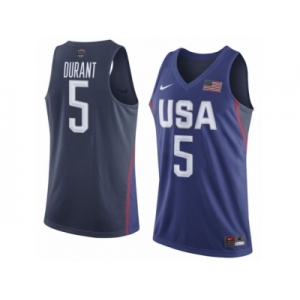 Men's Nike Team USA #5 Kevin Durant Authentic Navy Blue 2016 Olympic Basketball Jersey