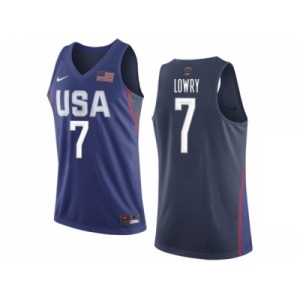 Men's Nike Team USA #7 Kyle Lowry Authentic Navy Blue 2016 Olympic Basketball Jersey