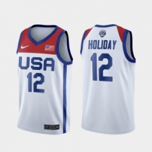 Men's USA Team #12 Jrue Holiday Home White 2021 Tokyo Olympics Jersey