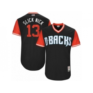 Men's 2017 Little League World Series Diamondbacks Nick Ahmed #13 Slick Nick Black Jersey