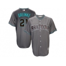 Men's Arizona Diamondbacks #21 Zack Greinke Majestic Gray Turquoise 2017 Cool Base Jersey