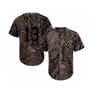 Men Miami Marlins #13 Starlin Castro Camo Realtree Collection Cool Base Stitched MLB Jersey