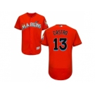 Men Miami Marlins #13 Starlin Castro Orange Flexbase Authentic Collection Stitched MLB Jersey