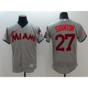 Men Miami Marlins #27 Giancarlo Stanton Gray Stars & Stripes 2016 Independence Day Flex Base Jersey