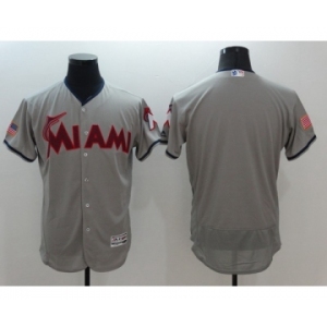 Men Miami Marlins Majestic Blank Gray 2016 Independence Day Stars & Stripes Flex Base Team Jersey