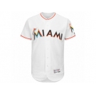 Men Miami Marlins Majestic Home Blank White Flex Base Authentic Collection Team Jersey