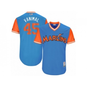 Men's 2017 Little League World Series Marlins #45 Vance Worley Vanimal Blue Jersey