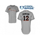 Men's Majestic Miami Marlins #12 Chris Johnson Authentic Grey Road Cool Base MLB Jersey