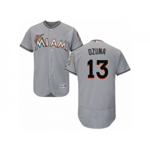 Men's Majestic Miami Marlins #13 Marcell Ozuna Grey Flexbase Authentic Collection MLB Jersey