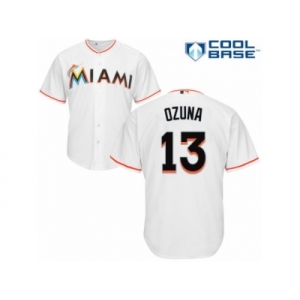 Men's Majestic Miami Marlins #13 Marcell Ozuna Replica White Home Cool Base MLB Jersey