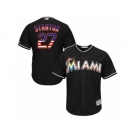 Men's Majestic Miami Marlins #27 Giancarlo Stanton Replica Black USA Flag Fashion MLB Jersey