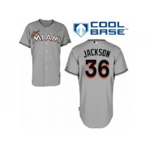 Men's Majestic Miami Marlins #36 Edwin Jackson Authentic Grey Road Cool Base MLB Jersey