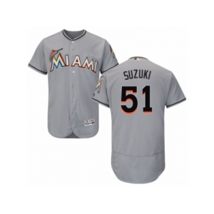 Men's Majestic Miami Marlins #51 Ichiro Suzuki Grey Flexbase Authentic Collection MLB Jersey