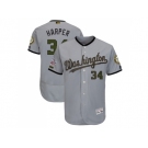 Men Washington Nationals #34 Bryce Harper Grey Flexbase Authentic Collection 2018 Memorial Day Stitched MLB Jersey