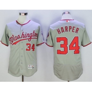 Men Washington Nationals #34 Bryce Harper Majestic Grey Flexbase Authentic Collection Player Jersey