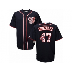 Men's Majestic Washington Nationals #47 Gio Gonzalez Authentic Navy Blue Team Logo Fashion Cool Base MLB Jersey