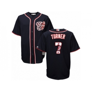 Men's Majestic Washington Nationals #7 Trea Turner Authentic Navy Blue Team Logo Fashion Cool Base MLB Jersey