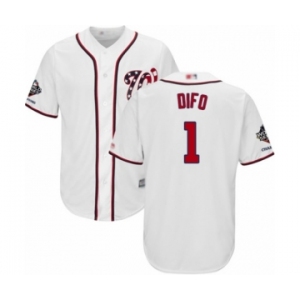 Men's Washington Nationals #1 Wilmer Difo Replica White Home Cool Base 2019 World Series Champions Baseball Jersey