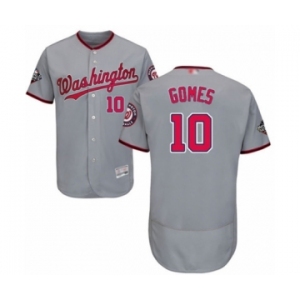 Men's Washington Nationals #10 Yan Gomes Grey Road Flex Base Authentic Collection 2019 World Series Bound Baseball Jersey