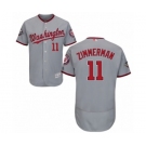 Men's Washington Nationals #11 Ryan Zimmerman Grey Road Flex Base Authentic Collection 2019 World Series Bound Baseball Jersey