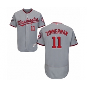 Men's Washington Nationals #11 Ryan Zimmerman Grey Road Flex Base Authentic Collection 2019 World Series Bound Baseball Jersey
