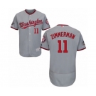 Men's Washington Nationals #11 Ryan Zimmerman Grey Road Flex Base Authentic Collection 2019 World Series Champions Baseball Jersey