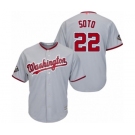 Men's Washington Nationals #22 Juan Soto Replica Grey Road Cool Base 2019 World Series Bound Baseball Jersey