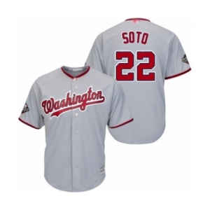Men's Washington Nationals #22 Juan Soto Replica Grey Road Cool Base 2019 World Series Bound Baseball Jersey