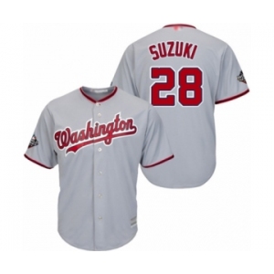 Men's Washington Nationals #28 Kurt Suzuki Replica Grey Road Cool Base 2019 World Series Bound Baseball Jersey