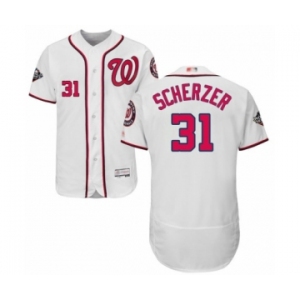 Men's Washington Nationals #31 Max Scherzer White Home Flex Base Authentic Collection 2019 World Series Bound Baseball Jersey