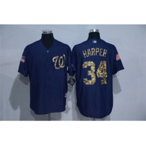 Men's Washington Nationals #34 Bryce Harper Blue Camo New Cool Base Jerseys