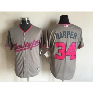 Men's Washington Nationals #34 Bryce Harper Majestic Gray Fashion 2016 Mother's Day Cool Base Jersey