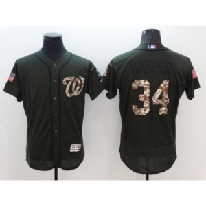 Men's Washington Nationals #34 Bryce Harper Majestic Green Salute to Service Flexbase Authentic Collection Jersey